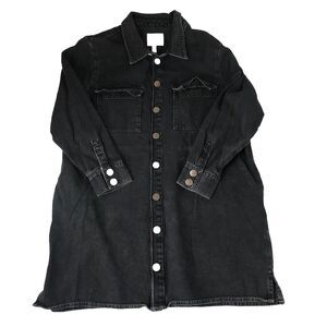 ASOS Women’s Long Sleeve Denim Button Shirt Mini Dress Pockets Black Wash Size 8
